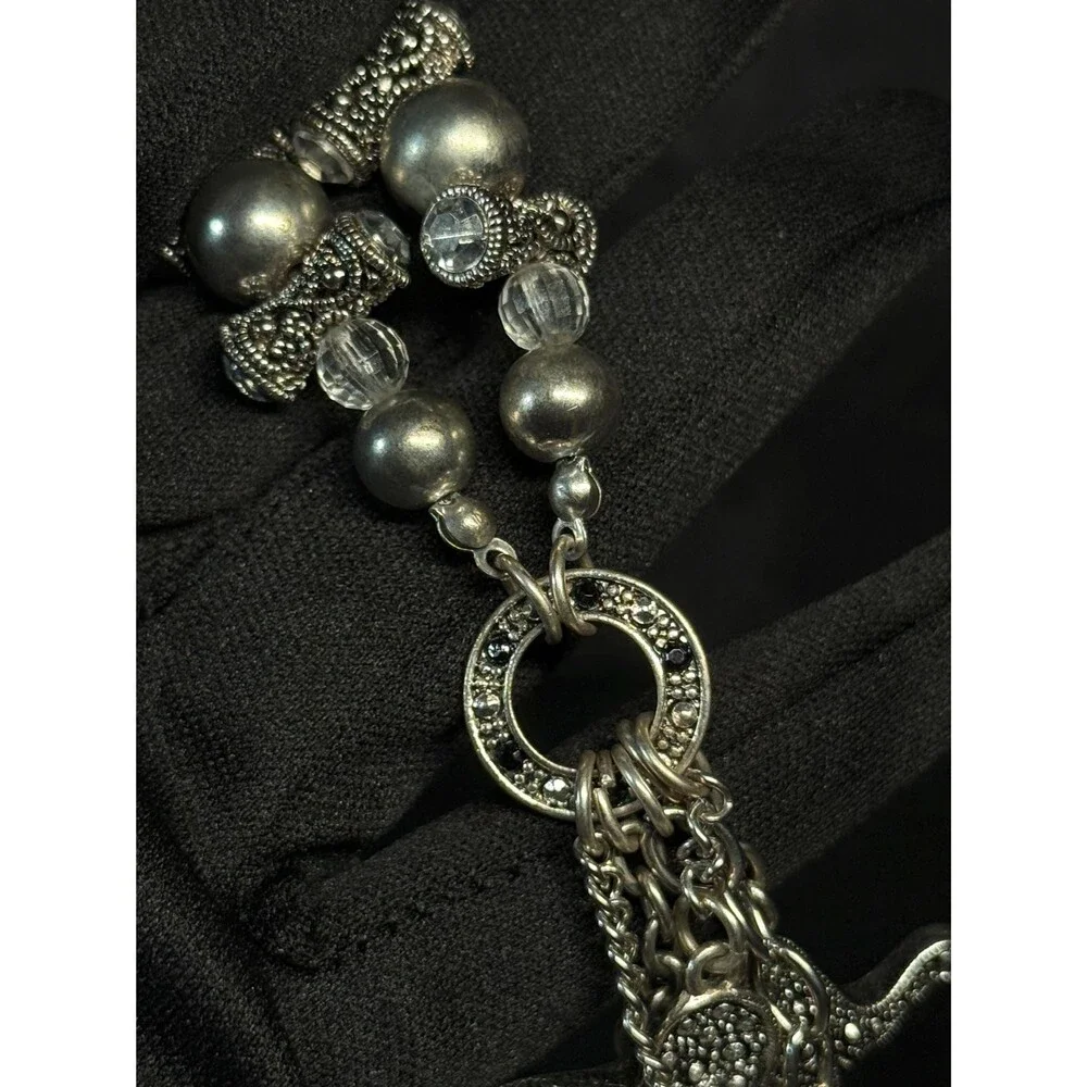 Vintage Silver Tone Elephant Charm Necklace Art Deco Style Marcasite Look